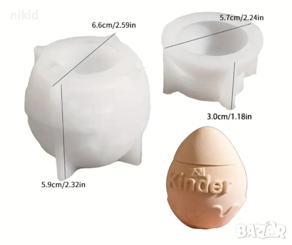 3D Kinder шоколадово Киндер яйце 2 части силиконов молд форма кутия свещ смола гипс шоколад декор