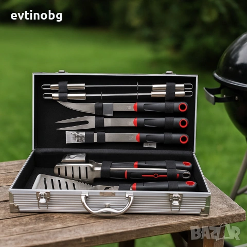 Луксозен комплект от 11 инструмента за барбекю в алуминиев куфар, снимка 3 - Куфари с инструменти - 53802654