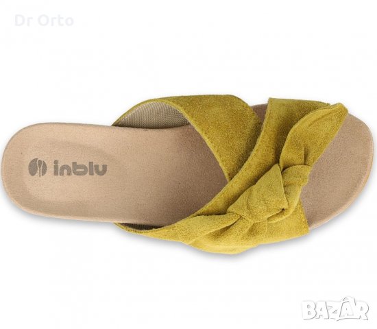 INBLU Италиански дамски анатомични чехли от естествена кожа, Жълти, снимка 3 - Чехли - 35983466