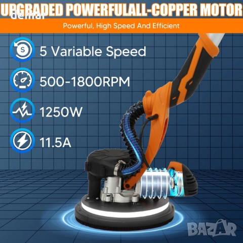 Електрическа шлайфмашина за гипсокартон VELPAX 1250W, 11.5A, 500-1800 об/мин, снимка 4 - Други инструменти - 51746315