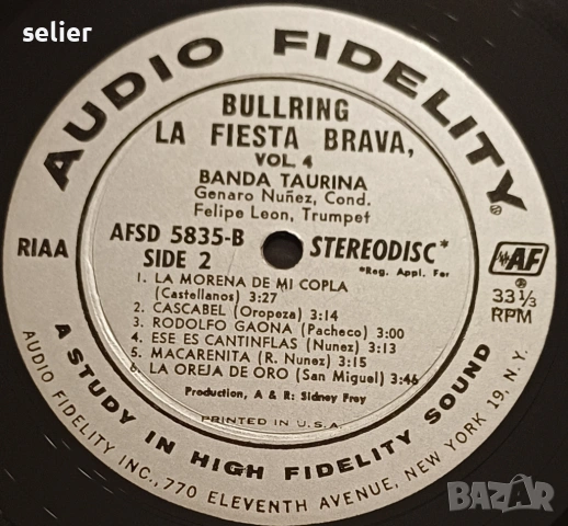 Banda Taurina ‎– ¡Bullring! Music Of The Bull Fight Ring, La Fiesta Brava Издание 🇺🇸 USA 1958г-GAT, снимка 14 - Грамофонни плочи - 53419717