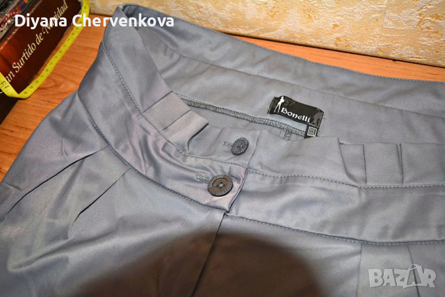 👖 Дамски светлосив сатенен панталон тип потур с басти, XL–3XL , снимка 3 - Панталони - 44567559