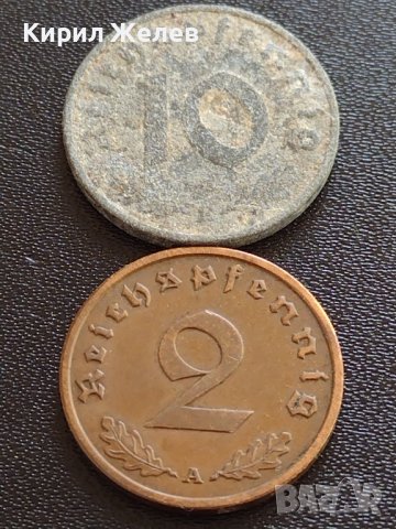 Две монети 2 райхспфенинг 1937г. / 10 райхспфенинг 1941г. Трети райх с СХВАСТИКА редки 31576