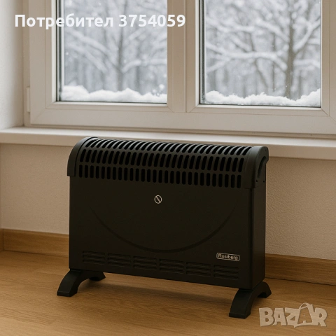 Конвекторен отоплител Rosberg – 2000W, 3 степени, с вентилатор, защита от прегряване, черен, снимка 2 - Отоплителни печки - 53210245