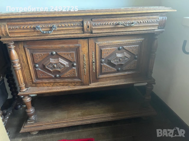 Шкаф антикварен  изцяло дърво дърворезба мрамор плот, снимка 5 - Шкафове - 51042583