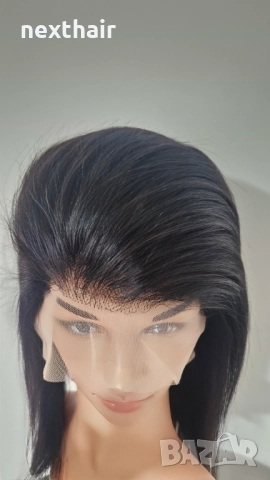 Натурално черна перука от естествен бразилски косъм 40 см - дантелена зона 13×4, снимка 10 - Аксесоари за коса - 52987300