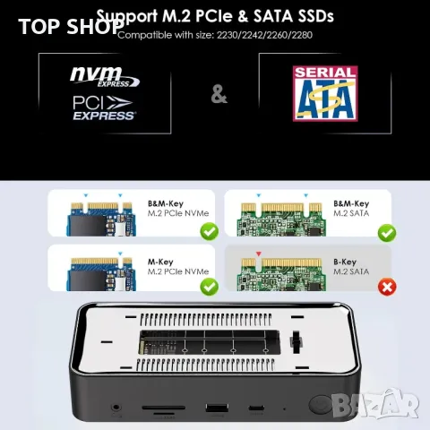 WAVLINK USB C докинг станция 3 монитора, 5Gbps M.2 PCIe/SATA SSD кутия, снимка 6 - Кабели и адаптери - 49444083