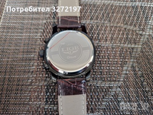 LIGE-Луксозен кварцов часовник,хронограф,дата,кожена каишка,високо качество, снимка 7 - Мъжки - 41424569