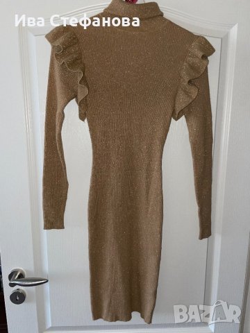 Нова елегантна миди midi спортно елегантна ежедневна ластична бежова рокля рипс тип поло яка , снимка 12 - Рокли - 42655712