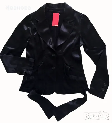 Черно сако. Блейзър.Колан. Черен сатен. Блейзер, снимка 5 - Сака - 49608256