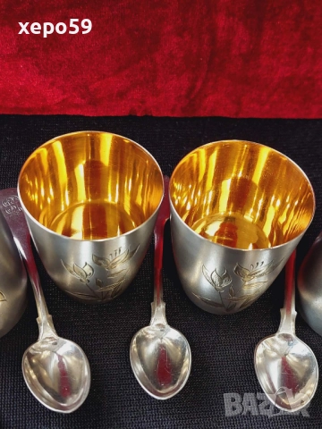 СССР-сребърни 875 чаши с позлата,шест броя/Царска Русия пет лъжички сребро 84-100 лв за брой/, снимка 10 - Чаши - 52350885