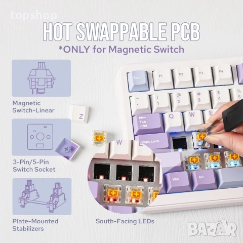 НОВА, ПЕРФЕКТНА механична клавиатура AJAZZ AK820 MAX HE с екран и копче..., снимка 9 - Клавиатури и мишки - 51637850