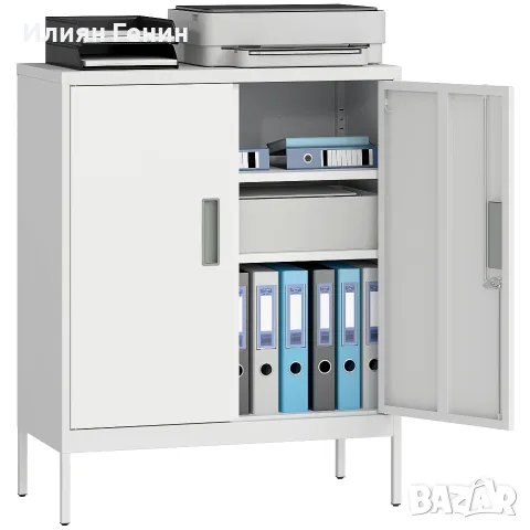 HOMCOM Заключващ се стоманен шкаф с 2 врати, офис шкаф, снимка 3 - Шкафове - 56240928