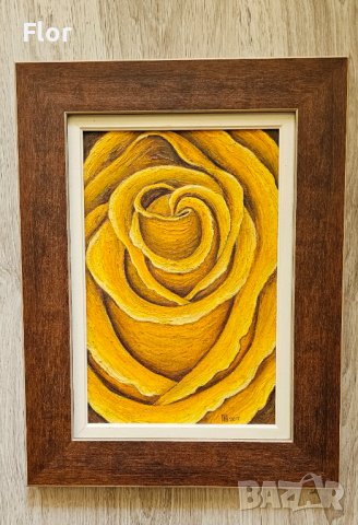 Картина с жълта роза в стилна рамка, снимка 1 - Картини - 41608414