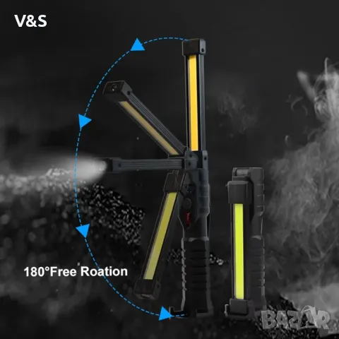  2 броя LED акумулаторни COB работни светлини Фенерчета със скрита долна кука и магнит, 5000m, снимка 7 - Лед осветление - 47960344