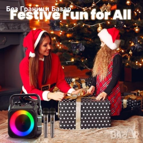 Нова Портативна караоке система 6.5'' субуфер + безжични микрофони, снимка 4 - Аудиосистеми - 52497211