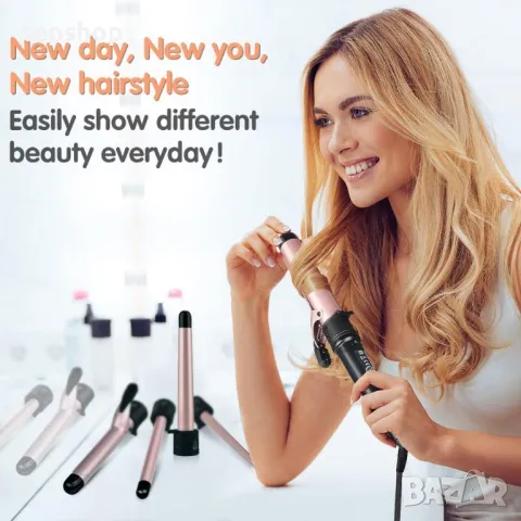 GINTOGE 5 в 1 Маша за коса за къдрене със сменяеми керамични цилиндъри от от 0,6 до 3 см, снимка 7 - Маши за коса - 50302972