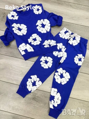 Син Детски комплект с бели силиконови цветя