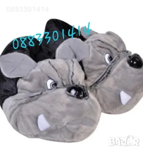 Пантофи сиво куче Плюшени пантофи 3D , снимка 3 - Други - 26667606