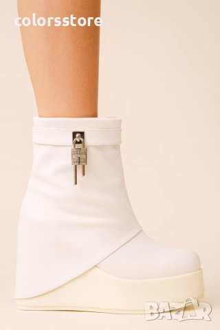 Боти на платформа - бяла кожа - DHG55 , снимка 3 - Дамски боти - 52316753