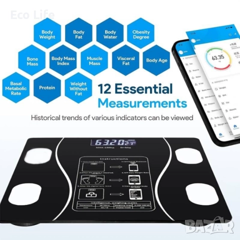 Смарт кантар с bluetooth Zola, снимка 4 - Други стоки за дома - 51629407