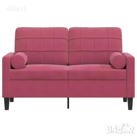 vidaXL 2-местен диван декоративни възглавници виненочервен 120 см, снимка 3 - Дивани и мека мебел - 56146870