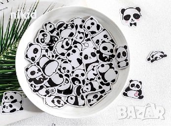 45 бр панда малки самозалепващи лепенки стикери за украса декор картонена торта, снимка 3 - Други - 42199692