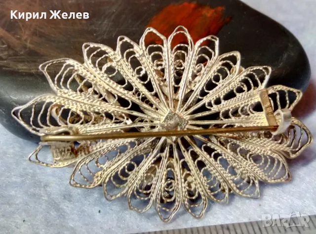 СТАРИННА ФЛОРАЛНА ФИЛИГРАННА СРЕБЪРНА БРОШКА ВИСОКА ПРОБА СРЕБРО ФИНА РЪЧНА ИЗРАБОТКА 47939, снимка 9 - Антикварни и старинни предмети - 48473938