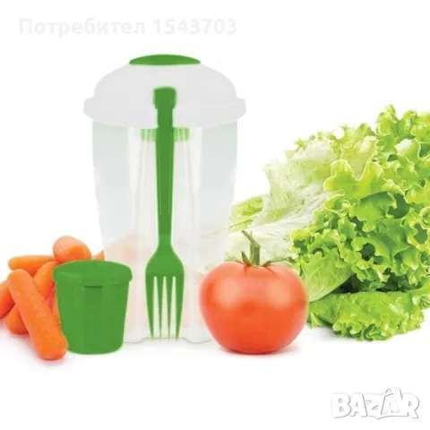 Преносима кутия за салата, вилица  и контейнер за дресинг прозрачна, снимка 3 - Кутии за храна - 48838090