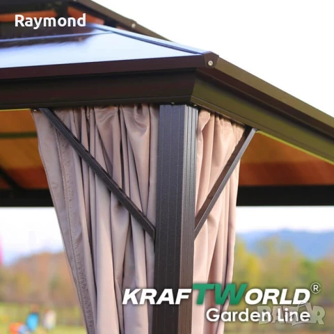 Луксозна Шатра KraftWorld Tenerife – 3×4 м с Твърд Покрив,Мрежа и Завеси, снимка 2 - Градински мебели, декорация  - 51206293