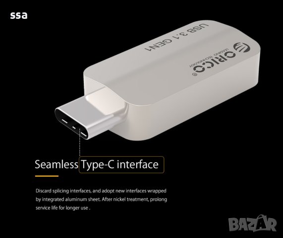 Orico адаптер Adpater OTG USB 3.1 Type C to Type A/F, Metal - CTA2-SV  - 24 месеца гаранция, снимка 14 - USB кабели - 41288843