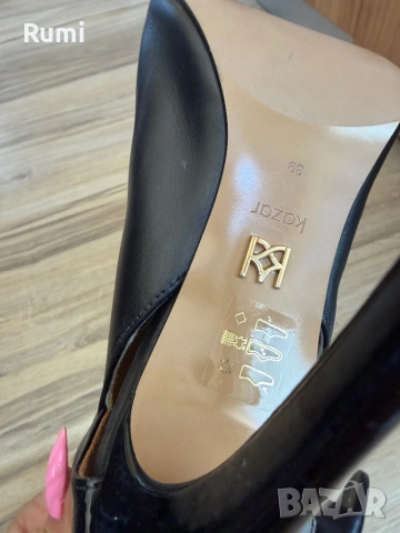  Чисто нови Черни боти до глезена Kazar с отворен пръст за жени Megan ! 39 н, снимка 5 - Дамски боти - 53660296