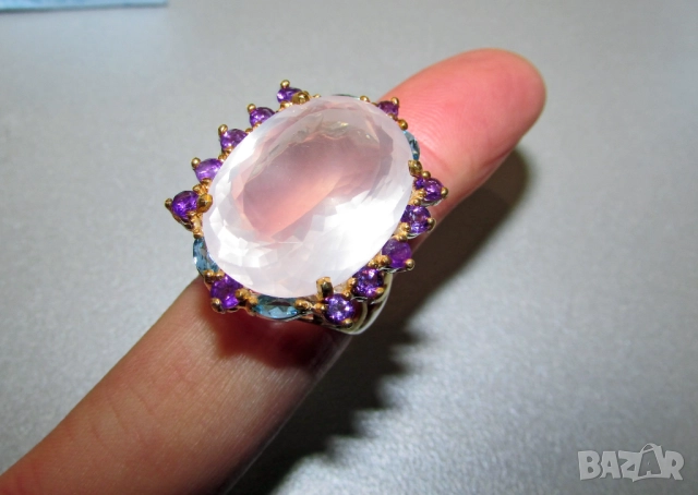 925 сребърен пръстен с розов кварц 36 карата, снимка 2 - Пръстени - 52891295