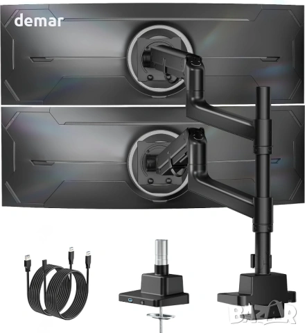 Двойно рамо за монитори monTEK за ултрашироки екрани 17-57", до 27 кг, VESA монтаж 75/100 мм, черно
