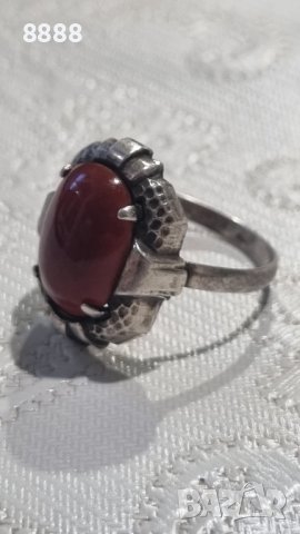 Сребърен пръстен с карнеол , снимка 2 - Пръстени - 44449425