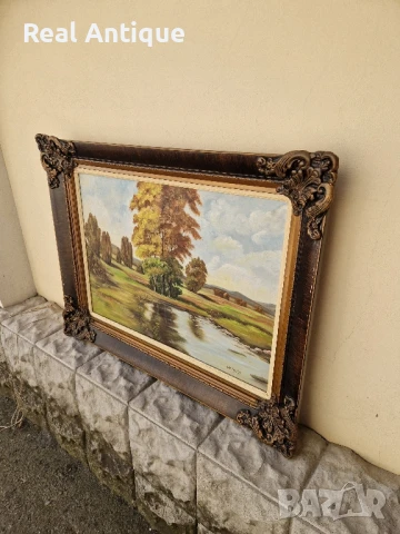 Прекрасна антикварна холандска авторска картина масло върху платно , снимка 7 - Картини - 50687724