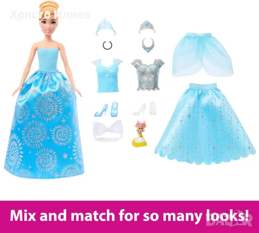 Кукла Disney Princess Пепеляшка с кралска рокля гардероб и аксесоари, снимка 4 - Кукли - 48569361