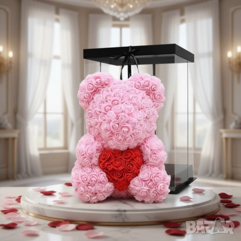 Мече от рози с подаръчна кутия в 3 размера, снимка 6 - Декорация за дома - 53121401