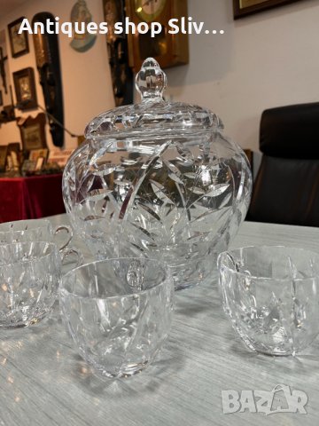 Кристална купа за пунш с чаши. №4039, снимка 2 - Антикварни и старинни предмети - 40808183