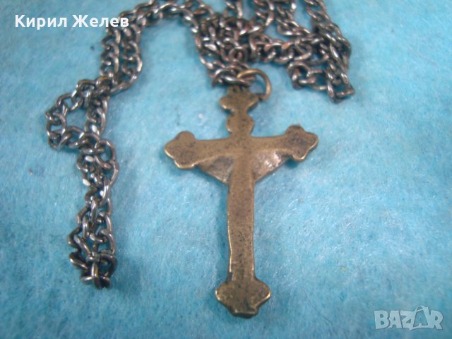 СТАРО БРОНЗОВО РАЗПЯТИЕ НАГРЪДНЕН ПРАВОСЛАВЕН КРЪСТ МАЙСТОРСКА РАБОТА със СТОМАНЕНО СИНДЖИРЧЕ 25549 , снимка 5 - Антикварни и старинни предмети - 35680544