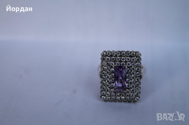 Сребърен дамски пръстен с аметист, снимка 3 - Други ценни предмети - 44278634