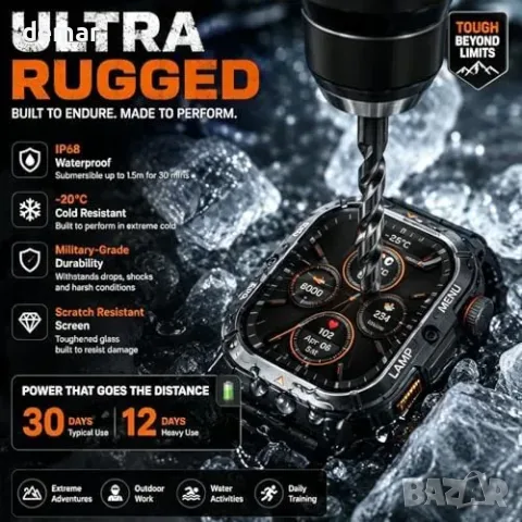 Смарт часовник AGM L3 с 4,95 см AMOLED дисплей, Bluetooth разговори и LED фенер, снимка 4 - Смарт часовници - 55827437