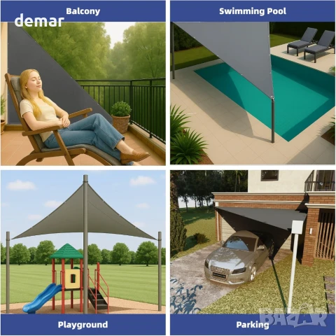 IOAOI Сенник за сянка, водоустойчив, 3x4x5M правоъгълен триъгълник, 95% UV защита, тъмносив, снимка 7 - Други стоки за дома - 50950385