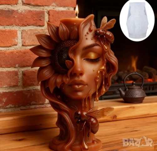 Жена с пчели и слънчоглед , снимка 7 - Форми - 53412781