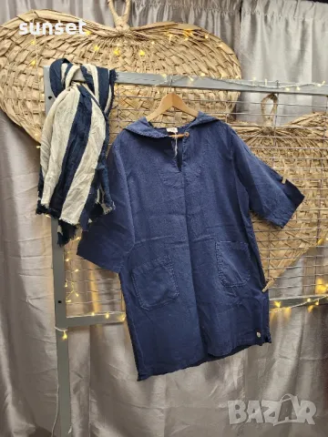 ЛЕНЕНА тъмносиня моряшка рокля- 44 размер, снимка 1