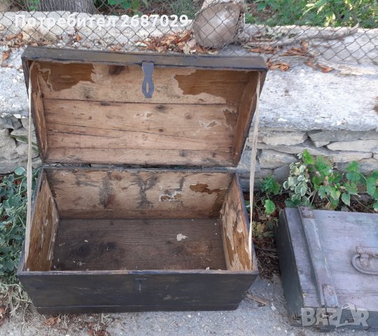 стара дървена ракла с дръжки отстрани, сандък, снимка 1 - Други - 34261033
