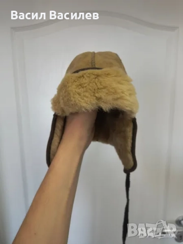 Бежова кожена ушанка шапка, снимка 2 - Шапки - 51932905