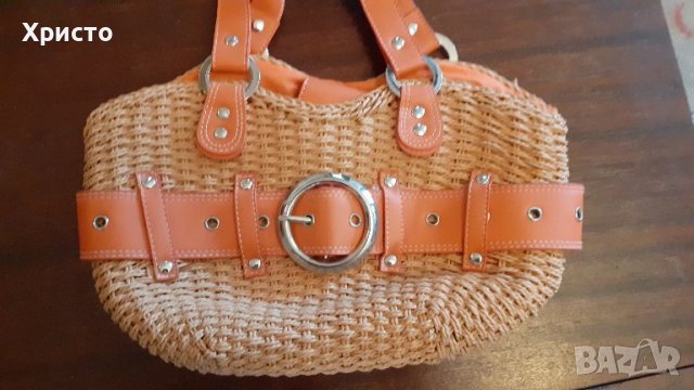 чанта дамска, оранжева, изкуствена кожа и плетки, красива, снимка 5 - Чанти - 39125856