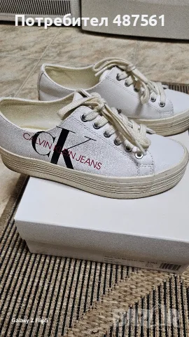 Оригинални бели кецове Calvin Klein Jeans – Размер 37, снимка 4 - Кецове - 56260481