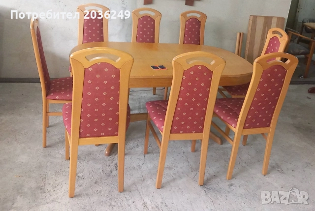 Комплект масивна разтегателна маса с 8 стола- Автомат, снимка 5 - Маси - 52725853